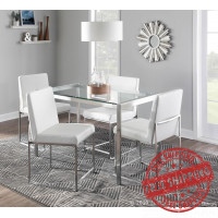 Lumisource DC-HBFUJI SSW2 High Back Fuji Contemporary Dining Chair in Stainless Steel and White Faux Leather - Set of 2